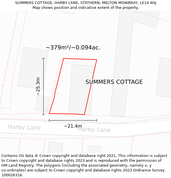 SUMMERS COTTAGE, HARBY LANE, STATHERN, MELTON MOWBRAY, LE14 4HJ: Plot and title map