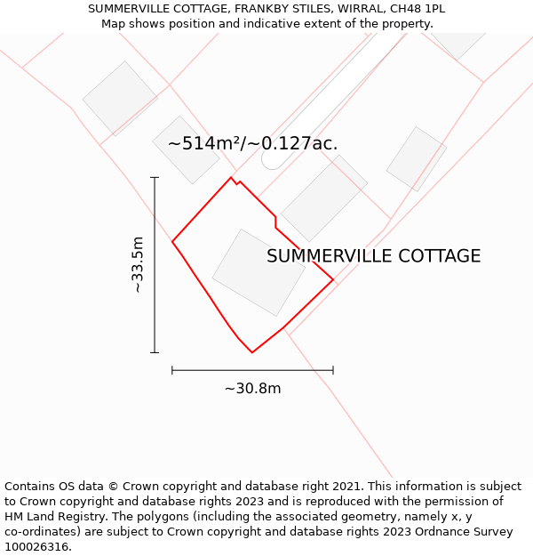 SUMMERVILLE COTTAGE, FRANKBY STILES, WIRRAL, CH48 1PL: Plot and title map