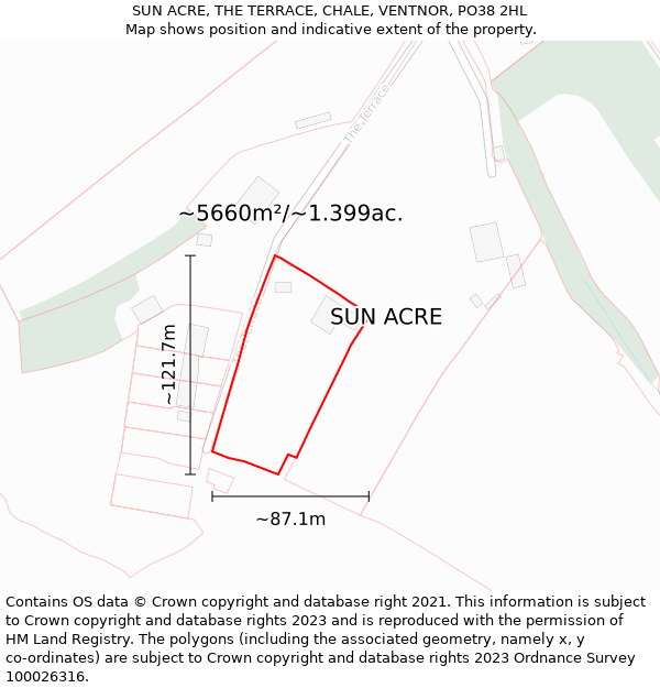 SUN ACRE, THE TERRACE, CHALE, VENTNOR, PO38 2HL: Plot and title map