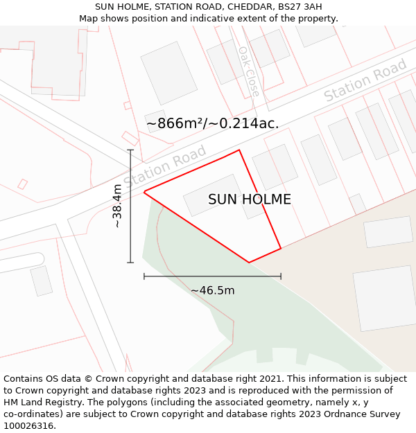 SUN HOLME, STATION ROAD, CHEDDAR, BS27 3AH: Plot and title map