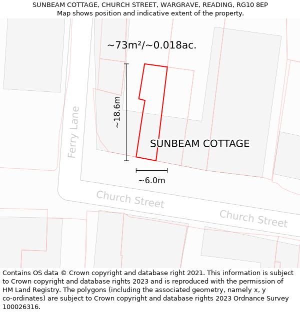 SUNBEAM COTTAGE, CHURCH STREET, WARGRAVE, READING, RG10 8EP: Plot and title map