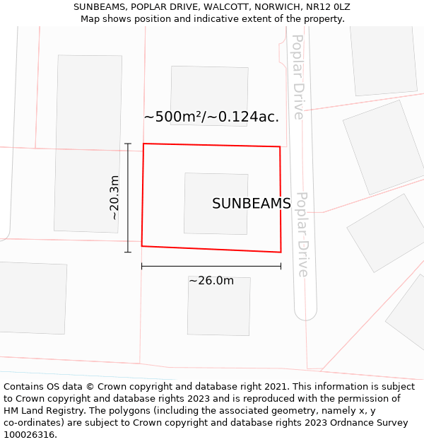 SUNBEAMS, POPLAR DRIVE, WALCOTT, NORWICH, NR12 0LZ: Plot and title map