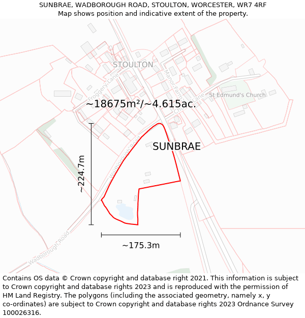 SUNBRAE, WADBOROUGH ROAD, STOULTON, WORCESTER, WR7 4RF: Plot and title map