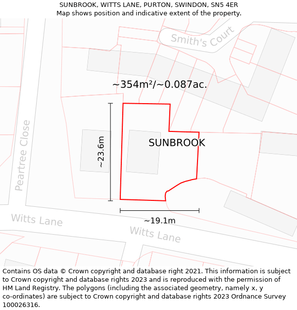 SUNBROOK, WITTS LANE, PURTON, SWINDON, SN5 4ER: Plot and title map