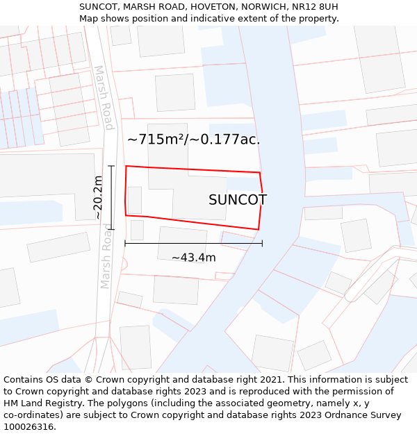 SUNCOT, MARSH ROAD, HOVETON, NORWICH, NR12 8UH: Plot and title map