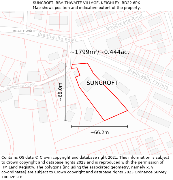 SUNCROFT, BRAITHWAITE VILLAGE, KEIGHLEY, BD22 6PX: Plot and title map