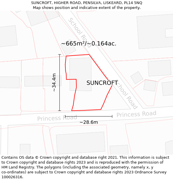 SUNCROFT, HIGHER ROAD, PENSILVA, LISKEARD, PL14 5NQ: Plot and title map