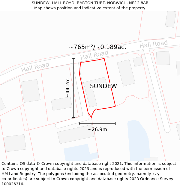 SUNDEW, HALL ROAD, BARTON TURF, NORWICH, NR12 8AR: Plot and title map