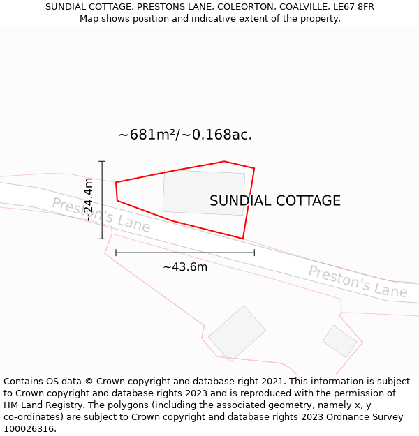 SUNDIAL COTTAGE, PRESTONS LANE, COLEORTON, COALVILLE, LE67 8FR: Plot and title map