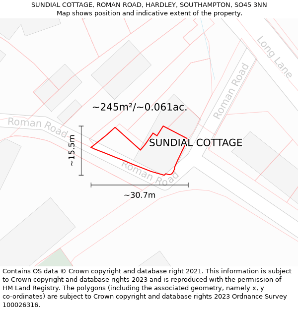 SUNDIAL COTTAGE, ROMAN ROAD, HARDLEY, SOUTHAMPTON, SO45 3NN: Plot and title map