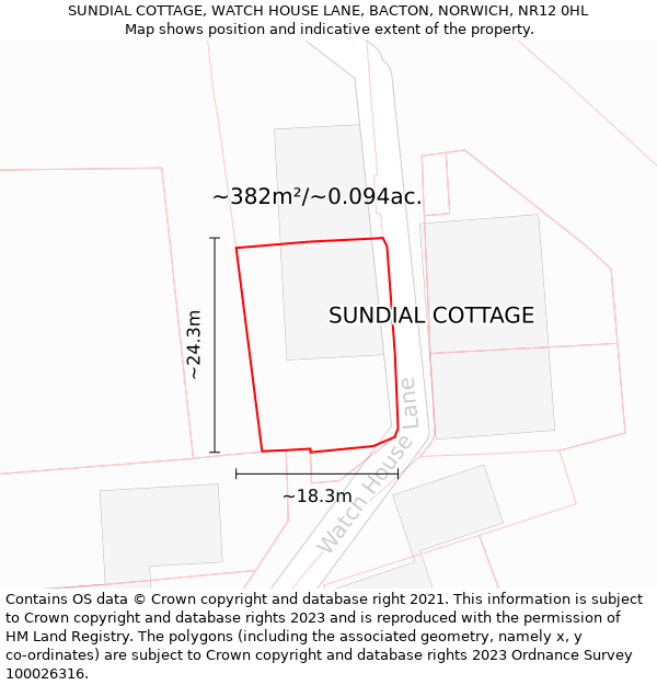 SUNDIAL COTTAGE, WATCH HOUSE LANE, BACTON, NORWICH, NR12 0HL: Plot and title map