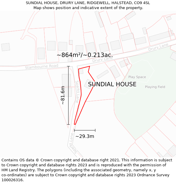 SUNDIAL HOUSE, DRURY LANE, RIDGEWELL, HALSTEAD, CO9 4SL: Plot and title map