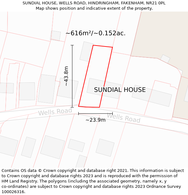 SUNDIAL HOUSE, WELLS ROAD, HINDRINGHAM, FAKENHAM, NR21 0PL: Plot and title map