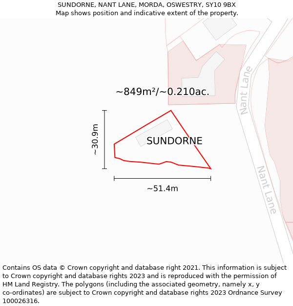 SUNDORNE, NANT LANE, MORDA, OSWESTRY, SY10 9BX: Plot and title map