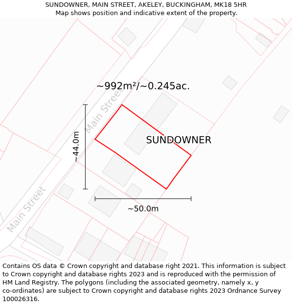 SUNDOWNER, MAIN STREET, AKELEY, BUCKINGHAM, MK18 5HR: Plot and title map