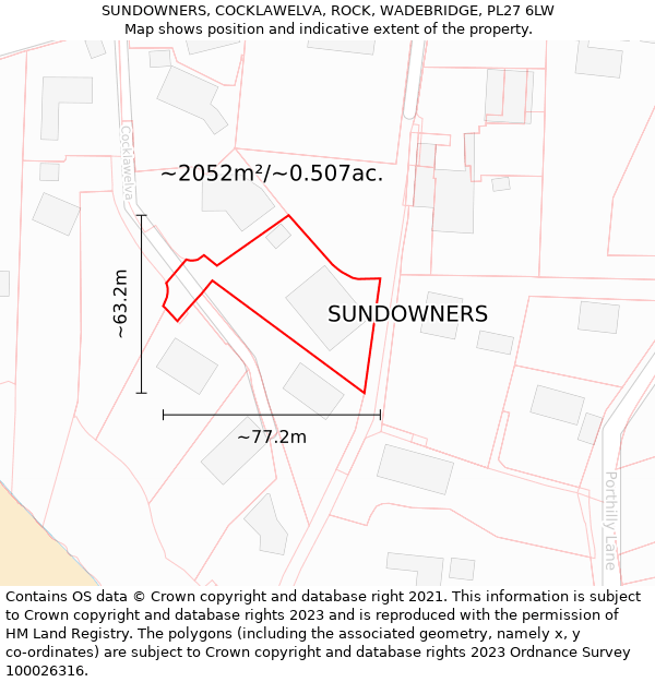 SUNDOWNERS, COCKLAWELVA, ROCK, WADEBRIDGE, PL27 6LW: Plot and title map