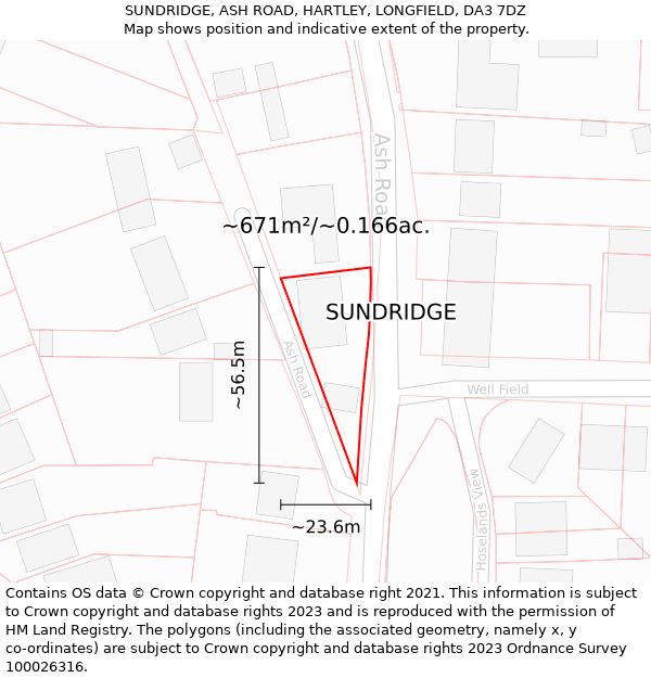 SUNDRIDGE, ASH ROAD, HARTLEY, LONGFIELD, DA3 7DZ: Plot and title map