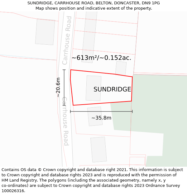 SUNDRIDGE, CARRHOUSE ROAD, BELTON, DONCASTER, DN9 1PG: Plot and title map