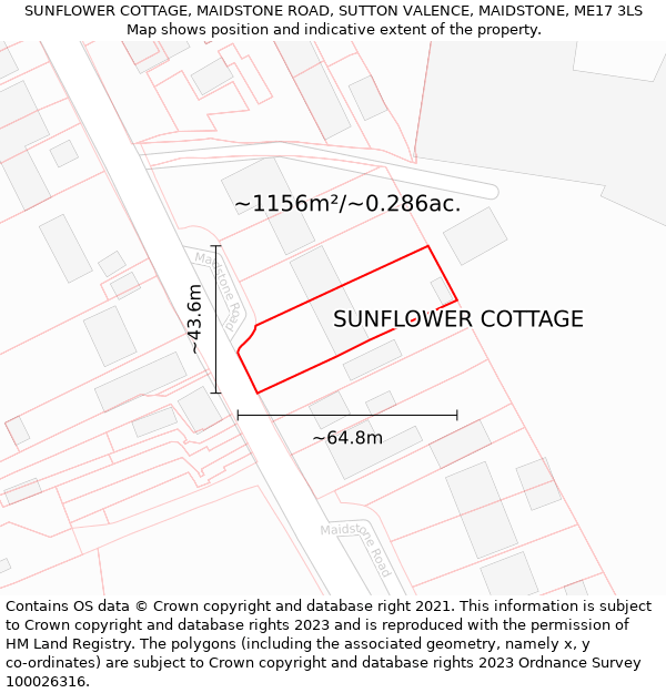 SUNFLOWER COTTAGE, MAIDSTONE ROAD, SUTTON VALENCE, MAIDSTONE, ME17 3LS: Plot and title map