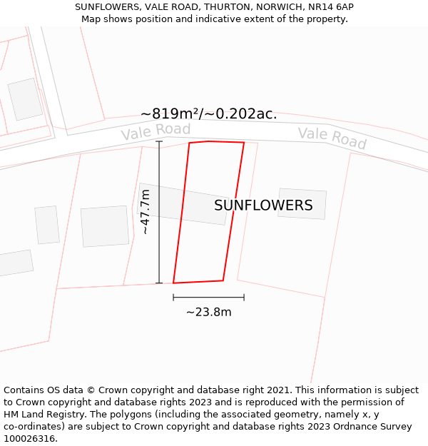 SUNFLOWERS, VALE ROAD, THURTON, NORWICH, NR14 6AP: Plot and title map