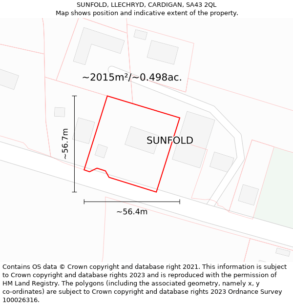 SUNFOLD, LLECHRYD, CARDIGAN, SA43 2QL: Plot and title map