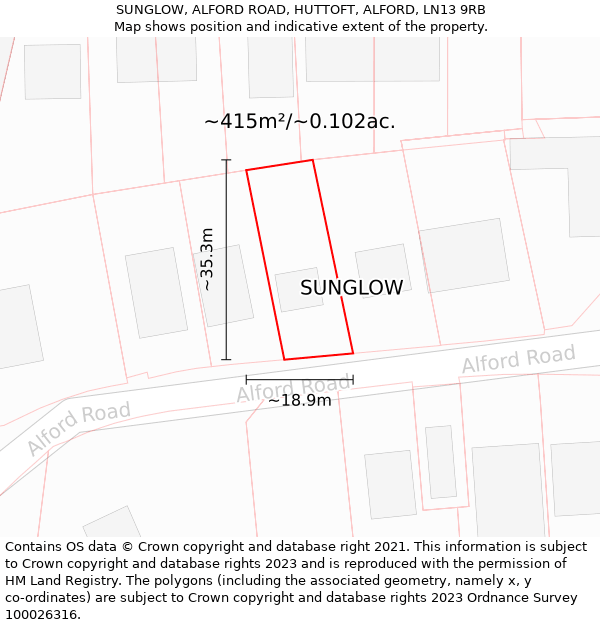 SUNGLOW, ALFORD ROAD, HUTTOFT, ALFORD, LN13 9RB: Plot and title map