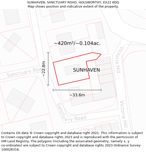 SUNHAVEN, SANCTUARY ROAD, HOLSWORTHY, EX22 6DQ: Plot and title map