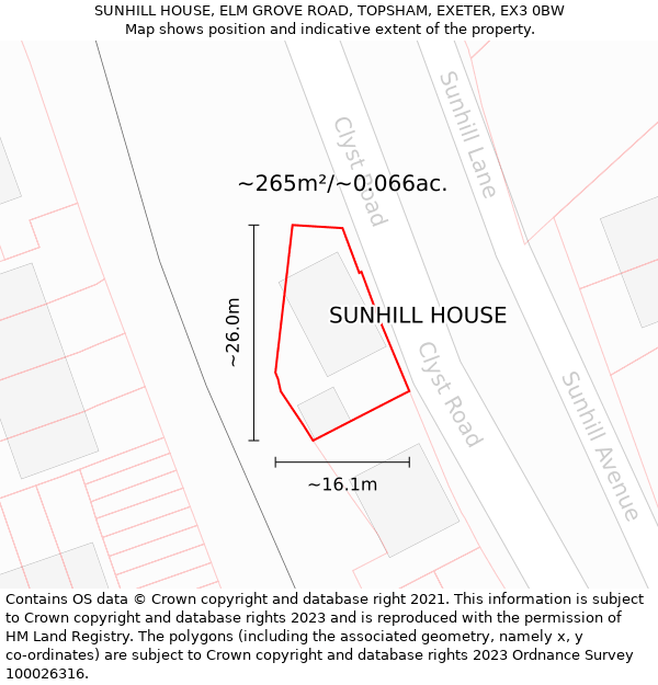 SUNHILL HOUSE, ELM GROVE ROAD, TOPSHAM, EXETER, EX3 0BW: Plot and title map