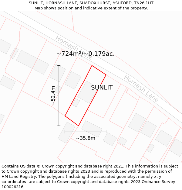 SUNLIT, HORNASH LANE, SHADOXHURST, ASHFORD, TN26 1HT: Plot and title map