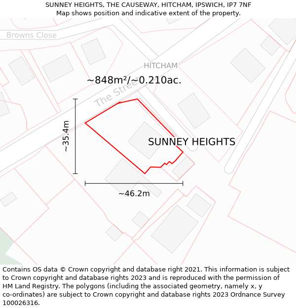 SUNNEY HEIGHTS, THE CAUSEWAY, HITCHAM, IPSWICH, IP7 7NF: Plot and title map