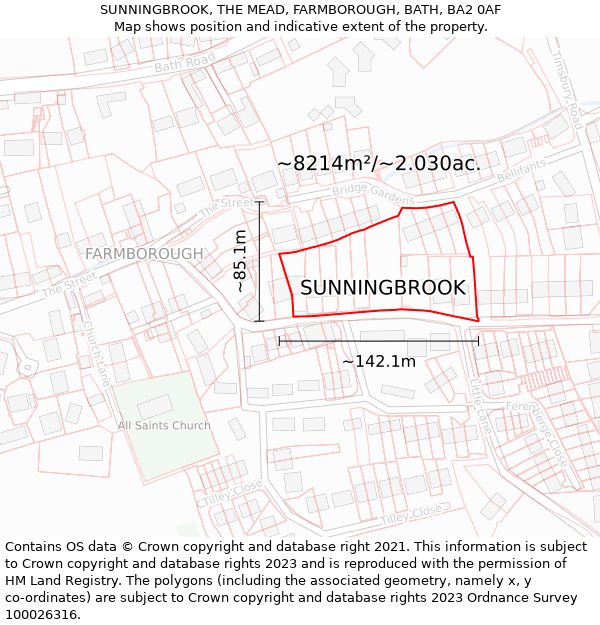 SUNNINGBROOK, THE MEAD, FARMBOROUGH, BATH, BA2 0AF: Plot and title map