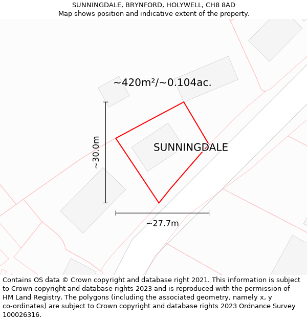 SUNNINGDALE, BRYNFORD, HOLYWELL, CH8 8AD: Plot and title map