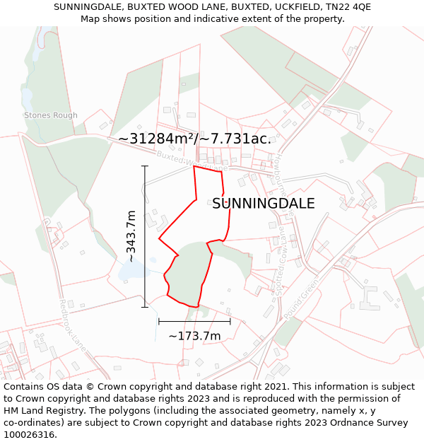 SUNNINGDALE, BUXTED WOOD LANE, BUXTED, UCKFIELD, TN22 4QE: Plot and title map