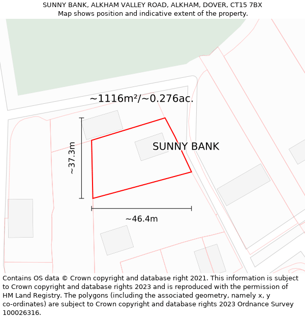 SUNNY BANK, ALKHAM VALLEY ROAD, ALKHAM, DOVER, CT15 7BX: Plot and title map