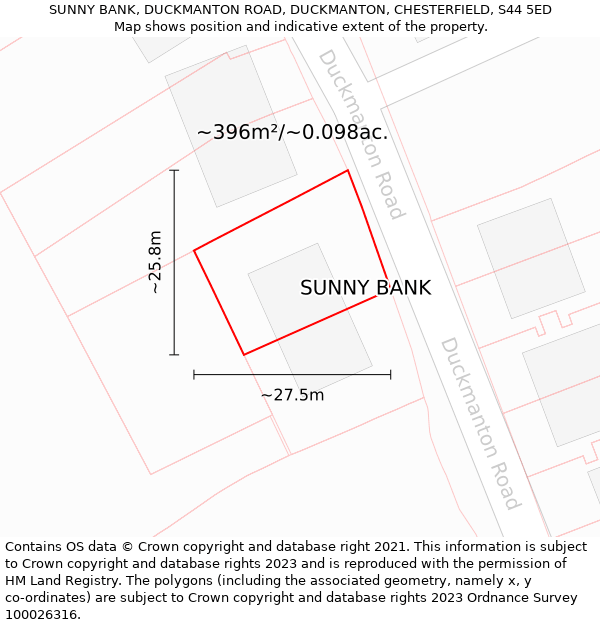 SUNNY BANK, DUCKMANTON ROAD, DUCKMANTON, CHESTERFIELD, S44 5ED: Plot and title map