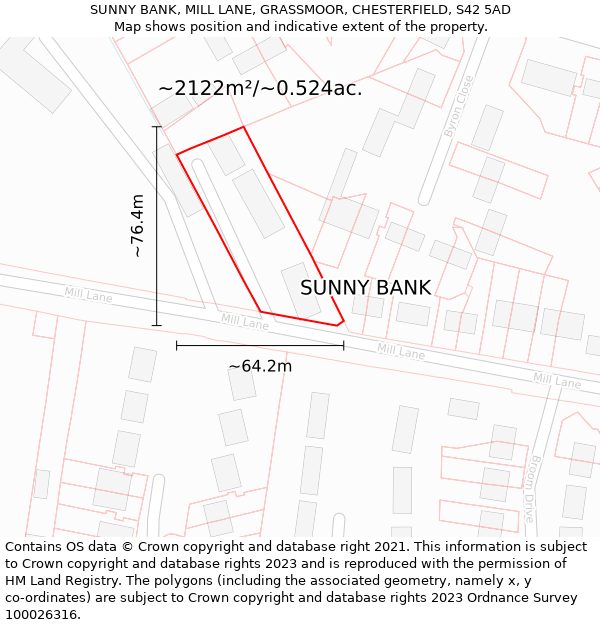 SUNNY BANK, MILL LANE, GRASSMOOR, CHESTERFIELD, S42 5AD: Plot and title map