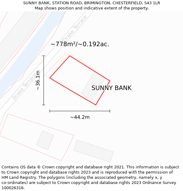 SUNNY BANK, STATION ROAD, BRIMINGTON, CHESTERFIELD, S43 1LR: Plot and title map