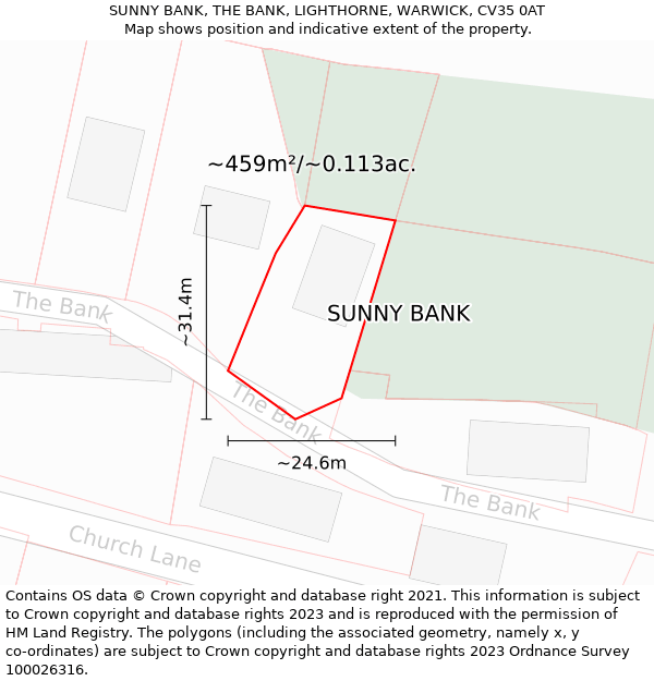 SUNNY BANK, THE BANK, LIGHTHORNE, WARWICK, CV35 0AT: Plot and title map