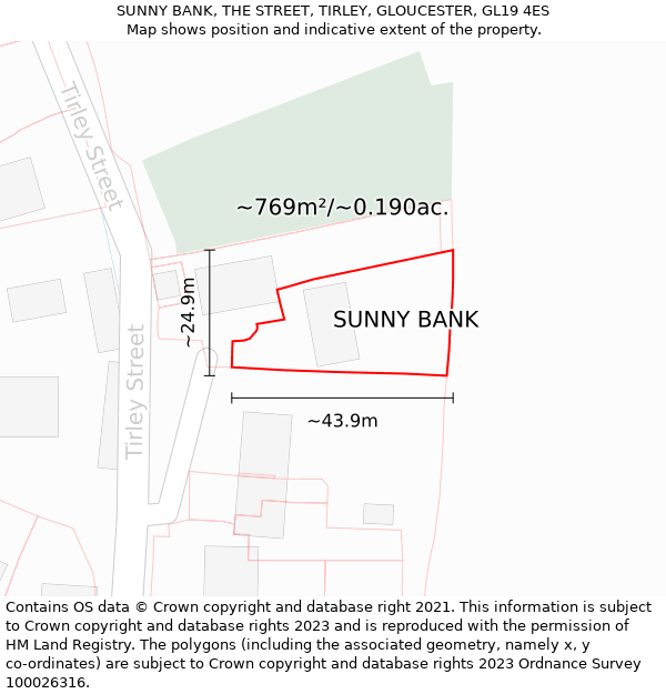 SUNNY BANK, THE STREET, TIRLEY, GLOUCESTER, GL19 4ES: Plot and title map