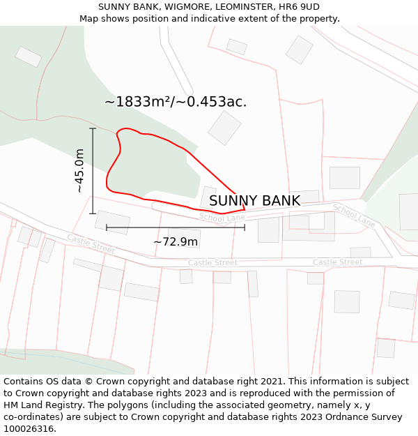 SUNNY BANK, WIGMORE, LEOMINSTER, HR6 9UD: Plot and title map