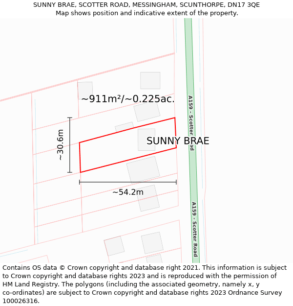 SUNNY BRAE, SCOTTER ROAD, MESSINGHAM, SCUNTHORPE, DN17 3QE: Plot and title map