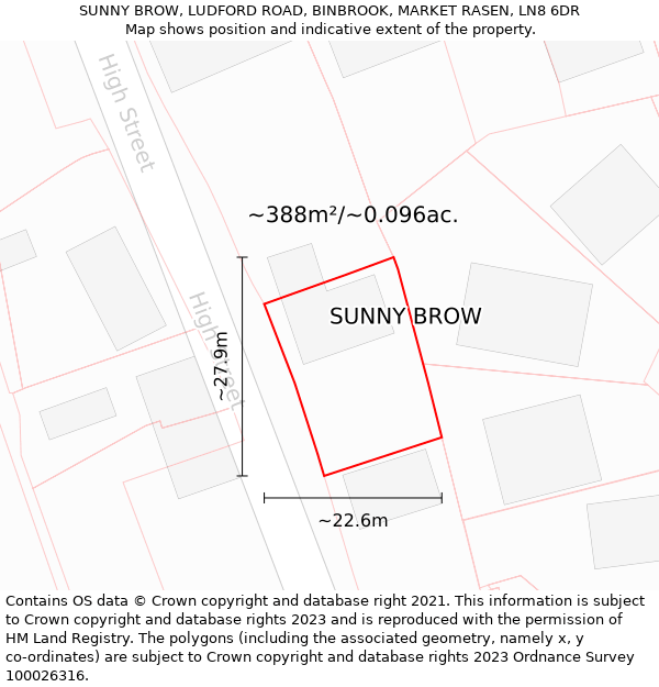 SUNNY BROW, LUDFORD ROAD, BINBROOK, MARKET RASEN, LN8 6DR: Plot and title map