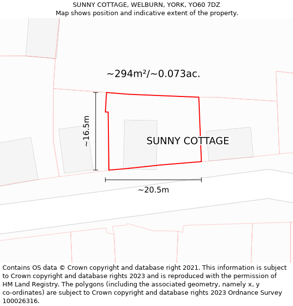 SUNNY COTTAGE, WELBURN, YORK, YO60 7DZ: Plot and title map