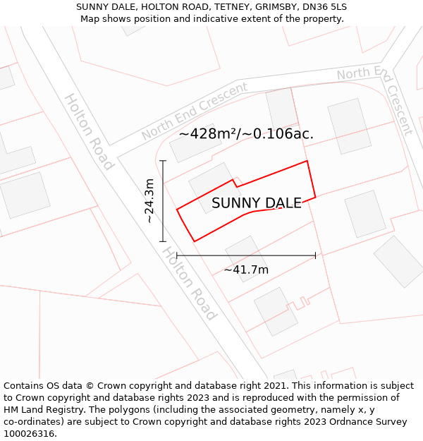 SUNNY DALE, HOLTON ROAD, TETNEY, GRIMSBY, DN36 5LS: Plot and title map