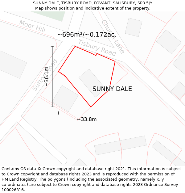 SUNNY DALE, TISBURY ROAD, FOVANT, SALISBURY, SP3 5JY: Plot and title map