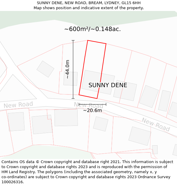 SUNNY DENE, NEW ROAD, BREAM, LYDNEY, GL15 6HH: Plot and title map