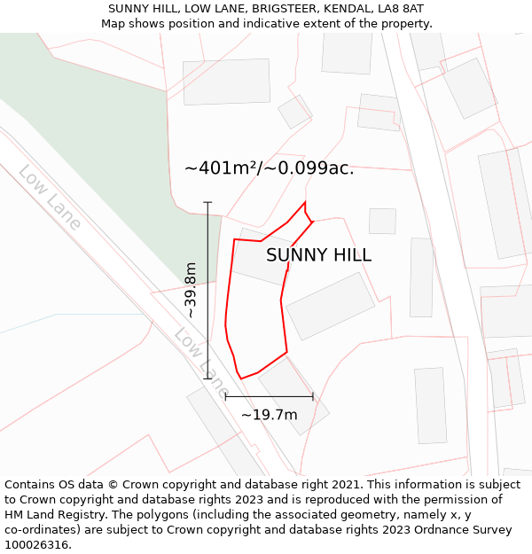 SUNNY HILL, LOW LANE, BRIGSTEER, KENDAL, LA8 8AT: Plot and title map