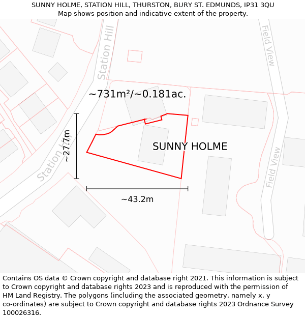 SUNNY HOLME, STATION HILL, THURSTON, BURY ST. EDMUNDS, IP31 3QU: Plot and title map
