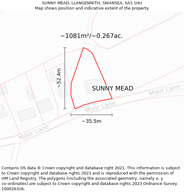 SUNNY MEAD, LLANGENNITH, SWANSEA, SA3 1HU: Plot and title map