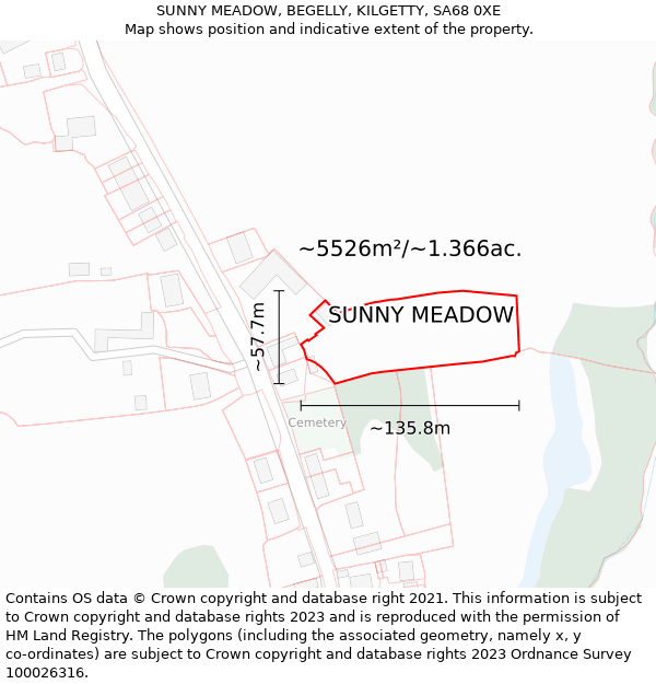 SUNNY MEADOW, BEGELLY, KILGETTY, SA68 0XE: Plot and title map